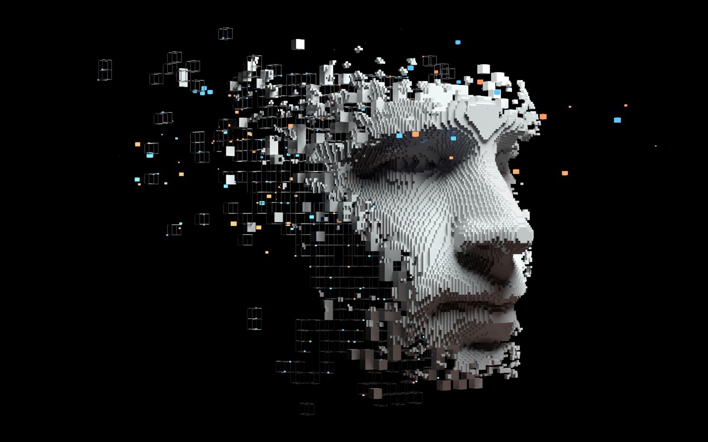 Picture of a man with technology elements conveying importance of people and technology working together for productivity.